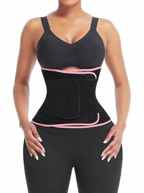 Mirabeautypolice-Shimmer Pink And Black Neoprene Waist Cincher Suitable For Running-image-01