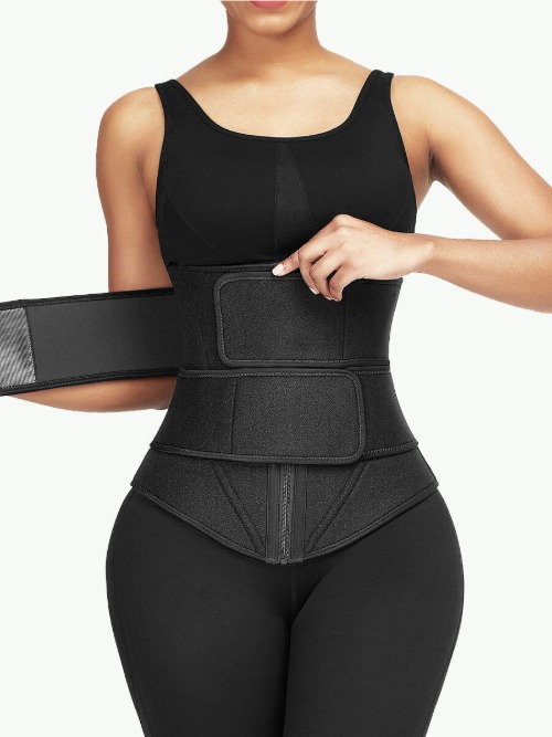 Mirabeautypolice-Black Neoprene Sauna Waist Trainer Embossing Double Belts Fitness-image-01