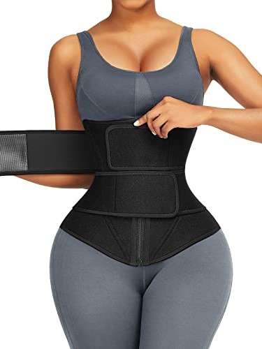 Mirabeautypolice-Black Neoprene Sauna Waist Trainer Embossing Double Belts Fitness-image-02
