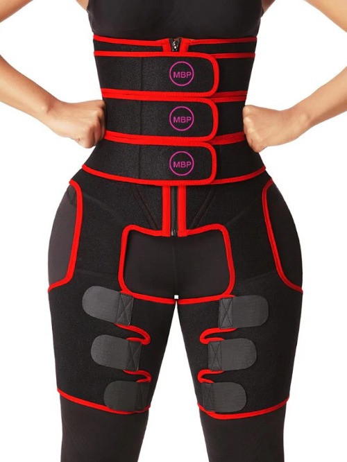 Mirabeautypolice-Thigh And Waist Slimmer Shapewear Red High Rise colour block slim waist-image-02