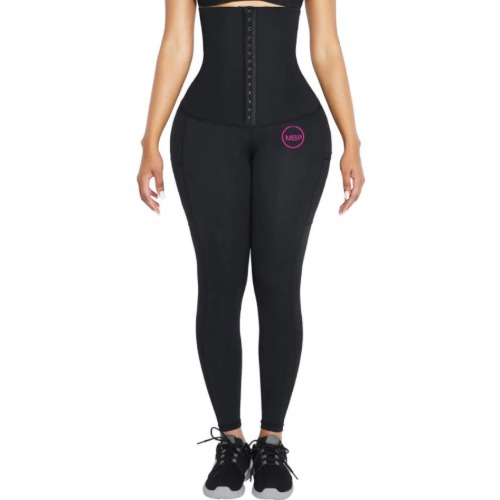Mirabeautypolice-Black High Waist Hooks Waist Trainer Shapewear Leggings Smooth Silhouette-image-01