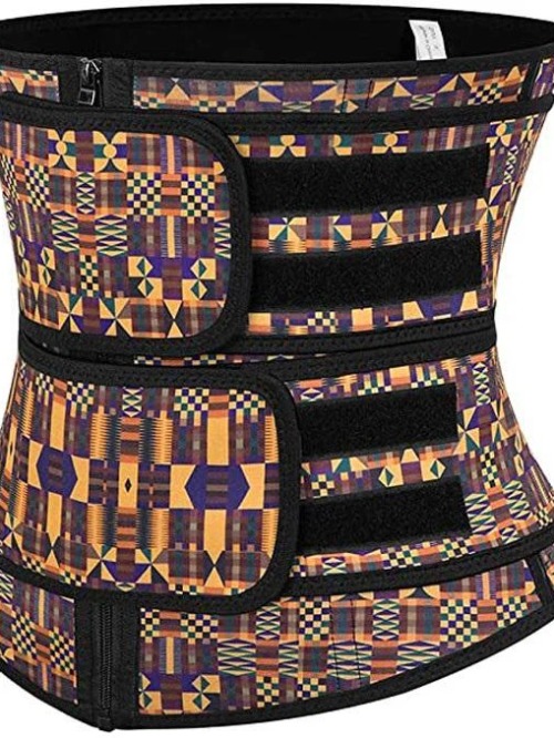 Mirabeautypolice-African print latex waist trainer with zipper double belt waist control-image-02